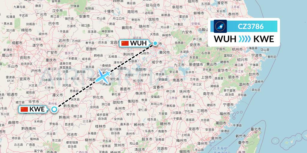 CZ3786 China Southern Airlines Flight Map: Wuhan to Guiyang