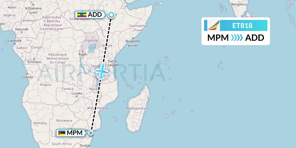 ET818 Ethiopian Airlines Flight Map: Maputo to Addis Ababa