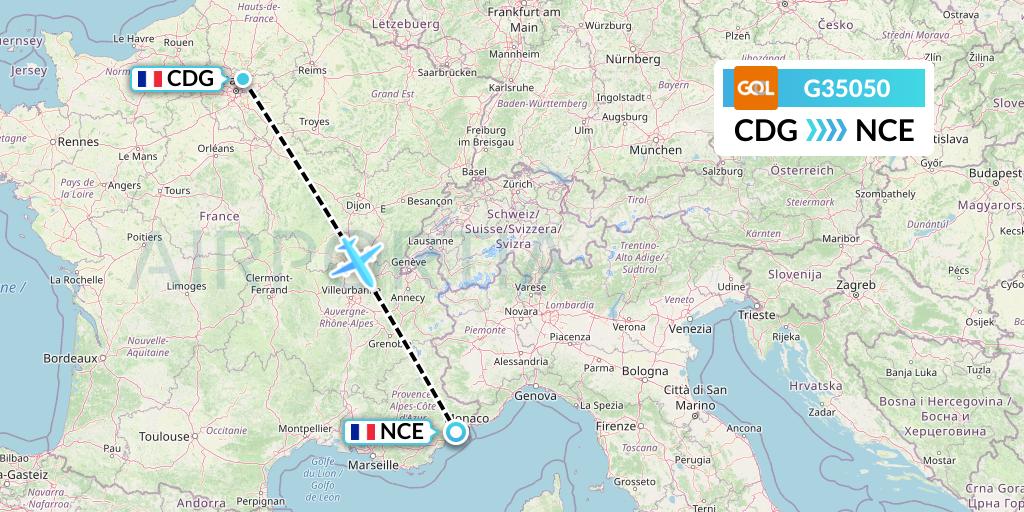 G35050 GOL Transportes Aeros Flight Map: Paris to Nice