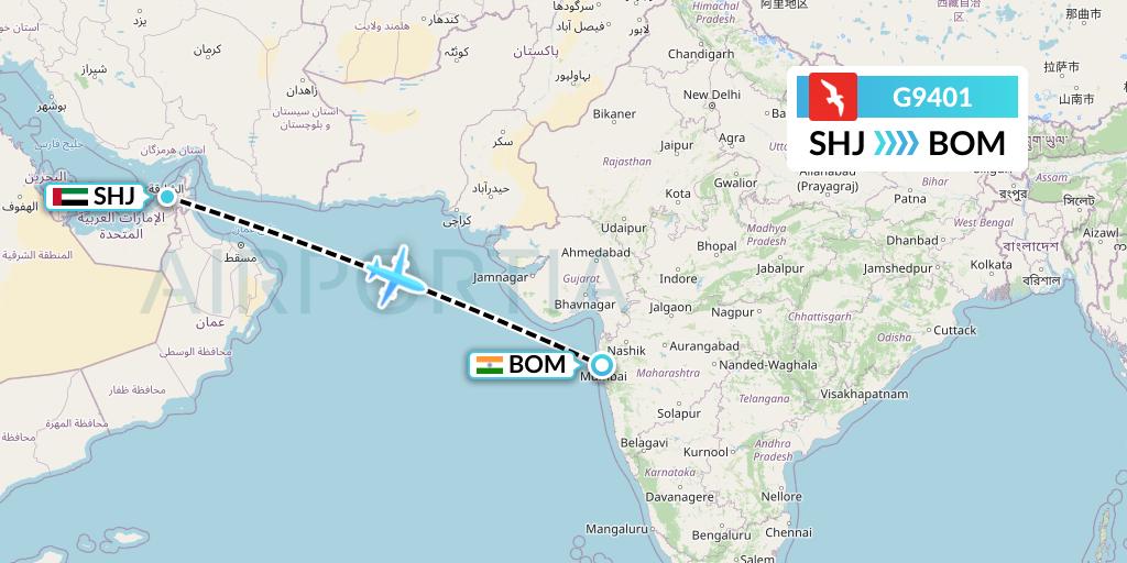 G9401 Air Arabia Flight Map: Sharjah to Mumbai