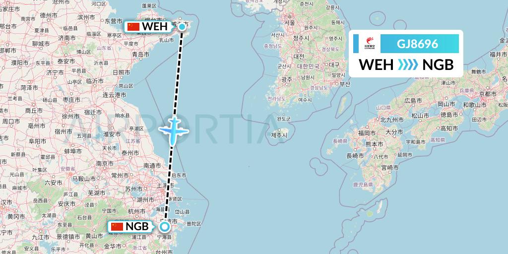 GJ8696 Loong Airlines Flight Map: Weihai to Ningbo
