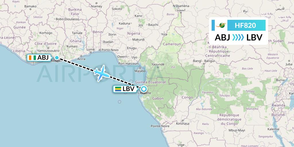 HF820 Air Cote d'Ivoire Flight Map: Abidjan to Libreville