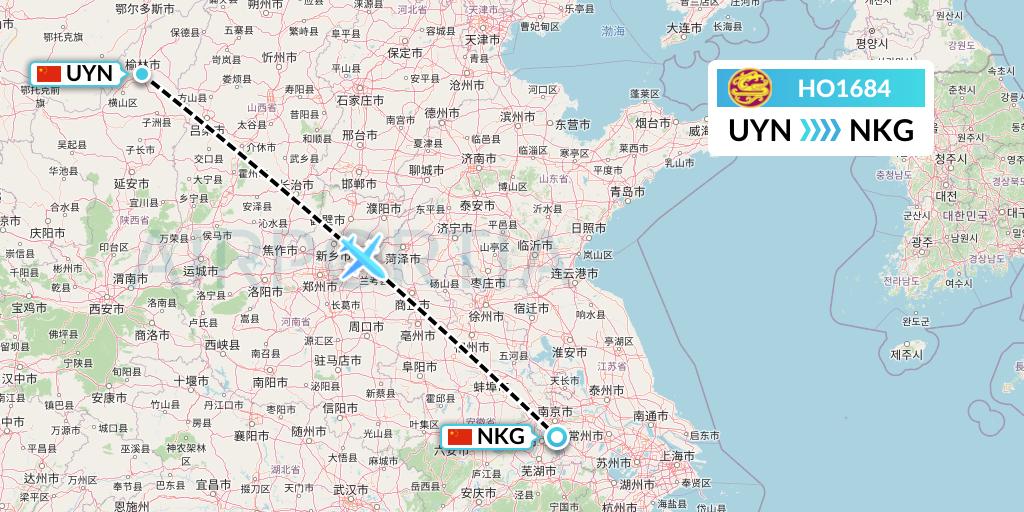 HO1684 Juneyao Airlines Flight Map: Yulin to Nanjing