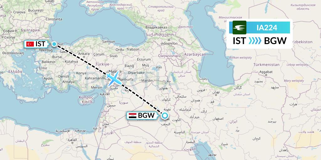 IA224 Iraqi Airways Flight Map: Istanbul to Baghdad