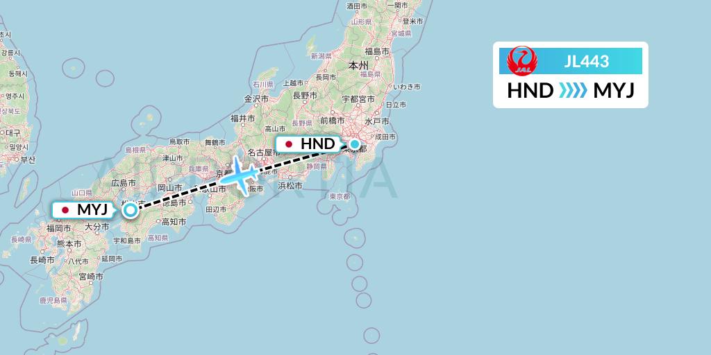 JL443 Japan Airlines Flight Map: Tokyo to Matsuyama