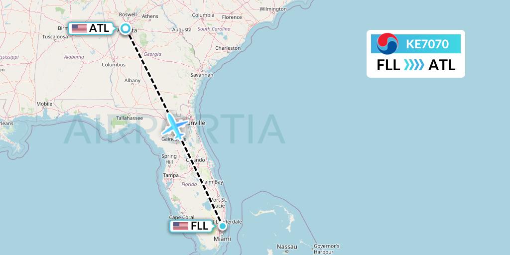 KE7070 Korean Air Flight Map: Fort Lauderdale to Atlanta