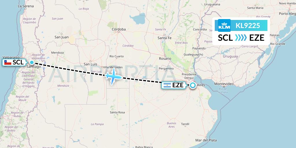 KL9225 KLM Flight Map: Santiago to Buenos Aires