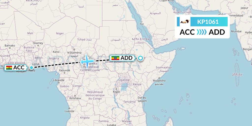 KP1061 ASKY Flight Map: Accra to Addis Ababa