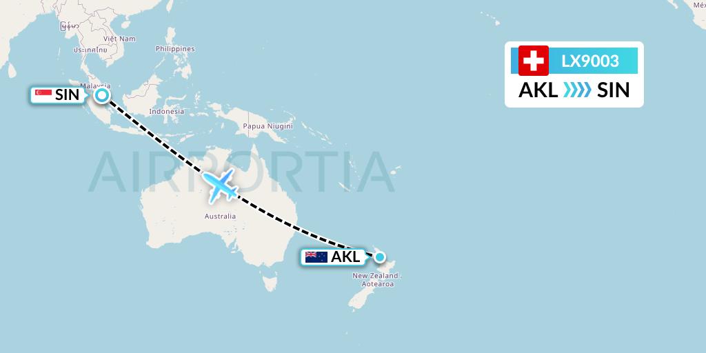 LX9003 Swiss Flight Map: Auckland to Singapore