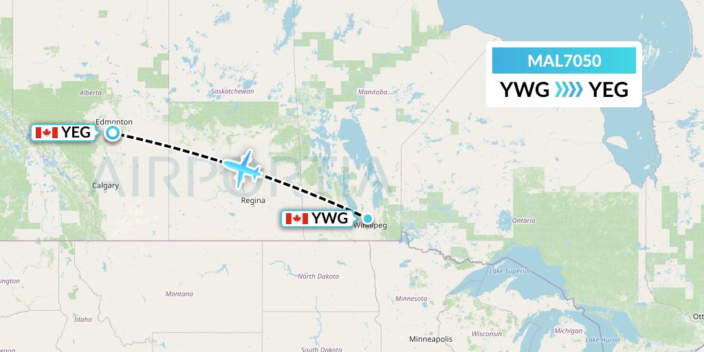 MAL7050 Morningstar Air Express Flight Map: Winnipeg to Edmonton
