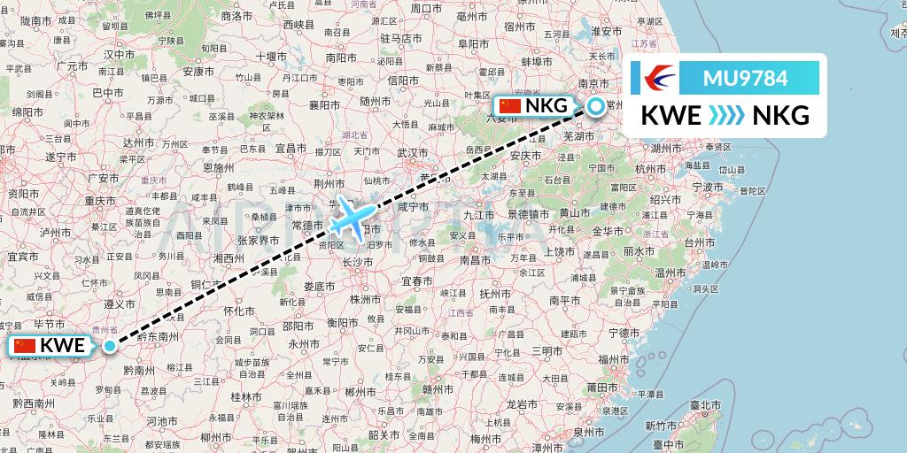 MU9784 China Eastern Airlines Flight Map: Guiyang to Nanjing