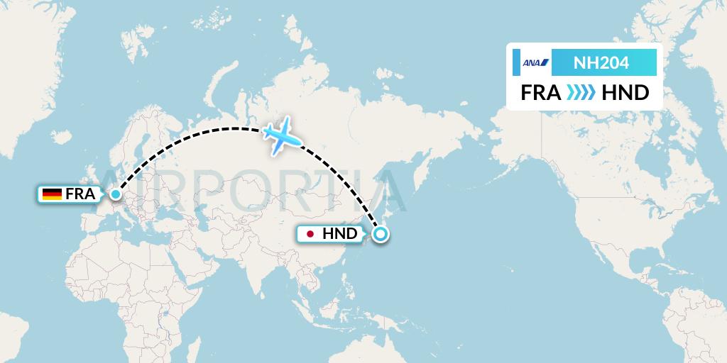 NH204 All Nippon Airways Flight Map: Frankfurt to Tokyo