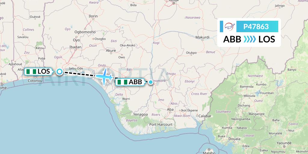 P47863 Air Peace Flight Map: Asaba to Lagos
