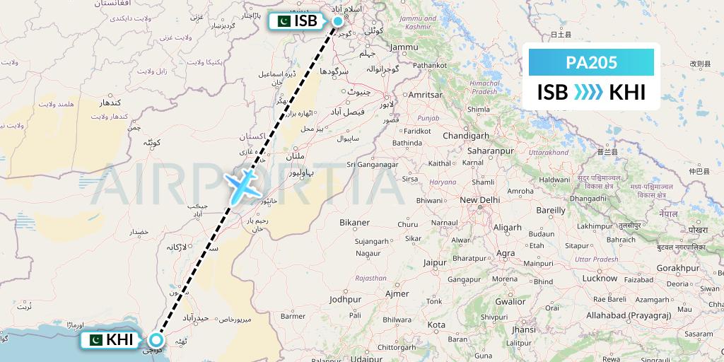 PA205 AirBlue Flight Map: Islamabad to Karachi
