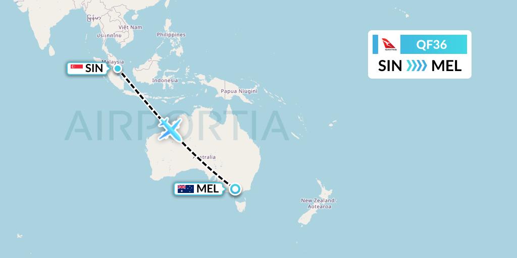 QF36 Qantas Flight Map: Singapore to Melbourne