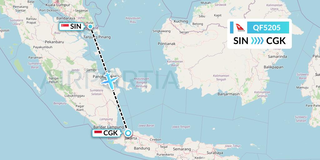 QF5205 Qantas Flight Map: Singapore to Jakarta