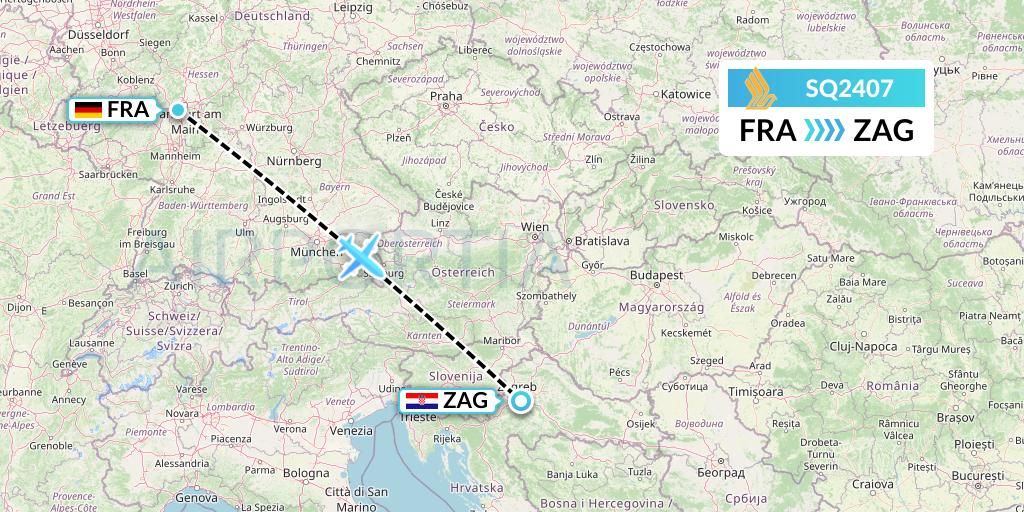 SQ2407 Singapore Airlines Flight Map: Frankfurt to Zagreb