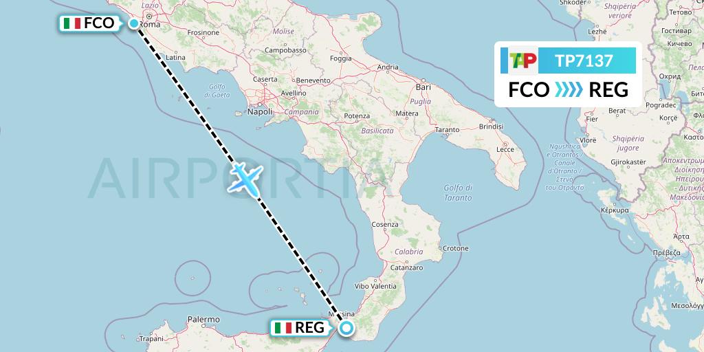 TP7137 TAP Portugal Flight Map: Rome to Reggio Calabria