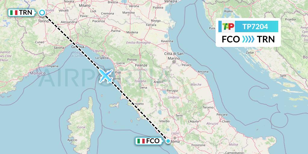 TP7204 TAP Portugal Flight Map: Rome to Turin