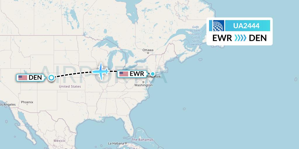 UA2444 United Airlines Flight Map: New York to Denver