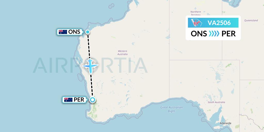 VA2506 Virgin Australia Flight Map: Onslow to Perth