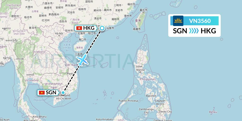 VN3560 Vietnam Airlines Flight Map: Ho Chi Minh City to Hong Kong
