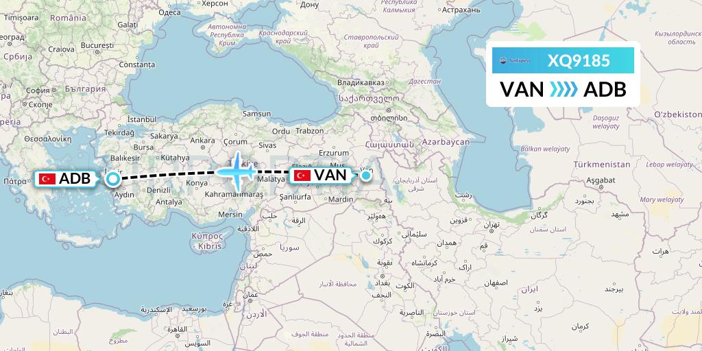 XQ9185 SunExpress Flight Map: Van to Izmir