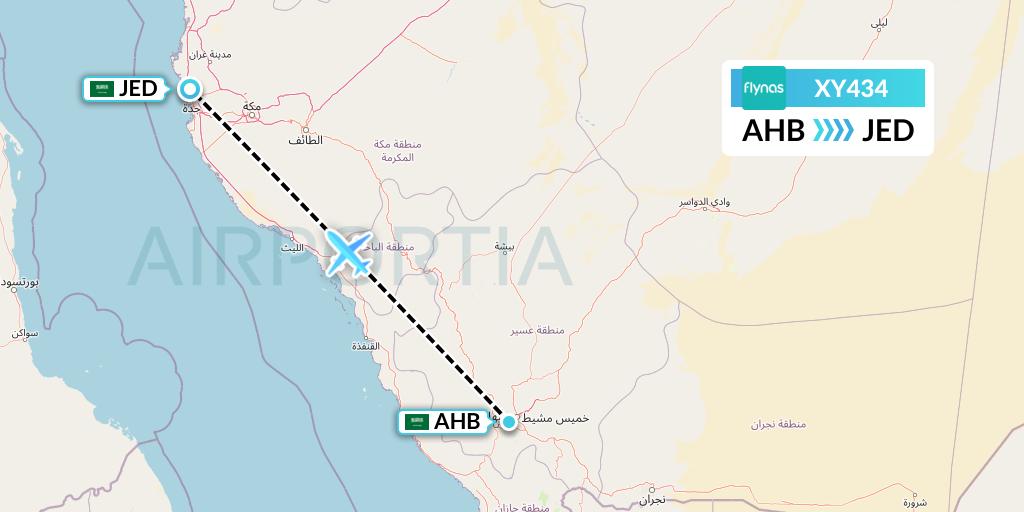 XY434 Flynas Flight Map: Abha to Jeddah