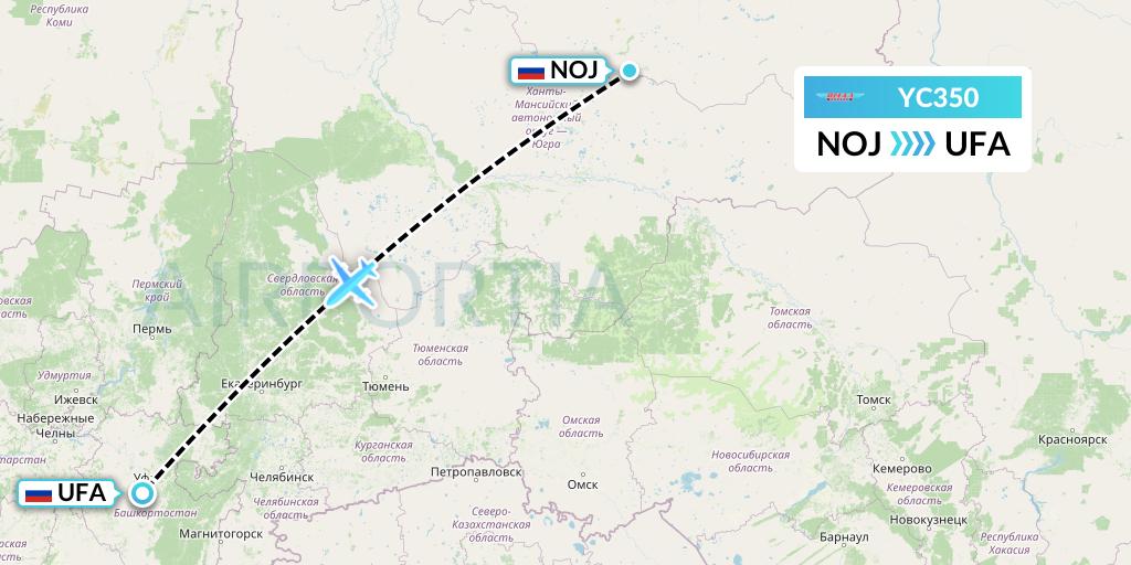 YC350 Yamal Airlines Flight Map: Noyabrsk to Ufa