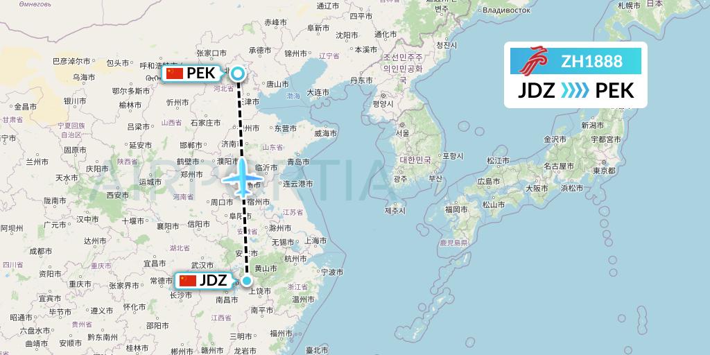 ZH1888 Shenzhen Airlines Flight Map: Jingdezhen to Beijing