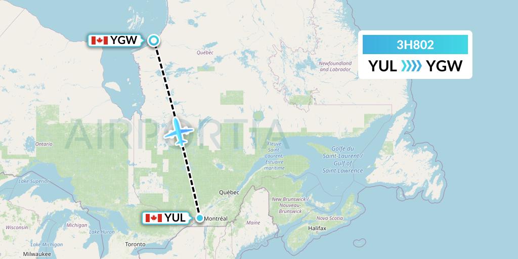 3H802 Air Inuit Flight Map: Montreal to Kuujjuarapik