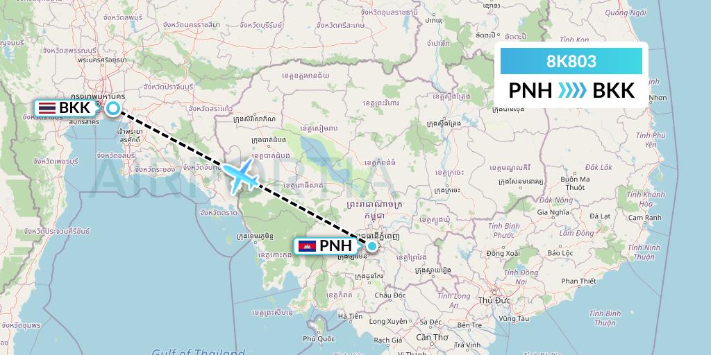 8K803 K-Mile Air Flight Map: Phnom Penh to Bangkok