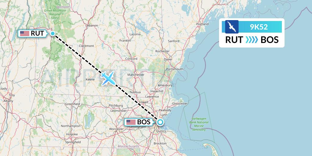 9K52 Cape Air Flight Map: Rutland to Boston