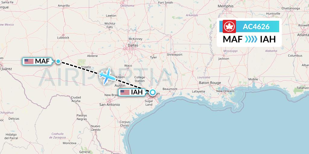 AC4626 Air Canada Flight Map: Midland to Houston