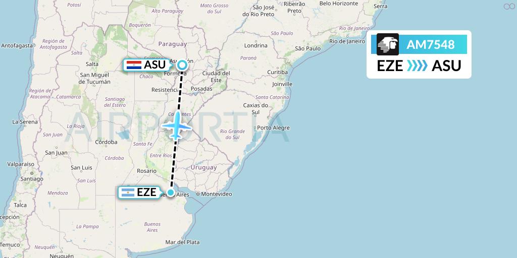 AM7548 Aeromexico Flight Map: Buenos Aires to Asuncion