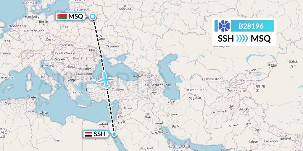 B28196 Belavia Flight Map: Sharm el-Sheikh to Minsk