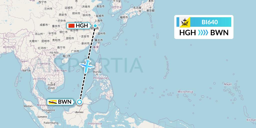 BI640 Royal Brunei Airlines Flight Map: Hangzhou to Brunei