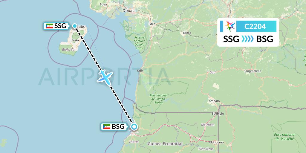 C2204 Ceiba Intercontinental Flight Map: Malabo to Bata