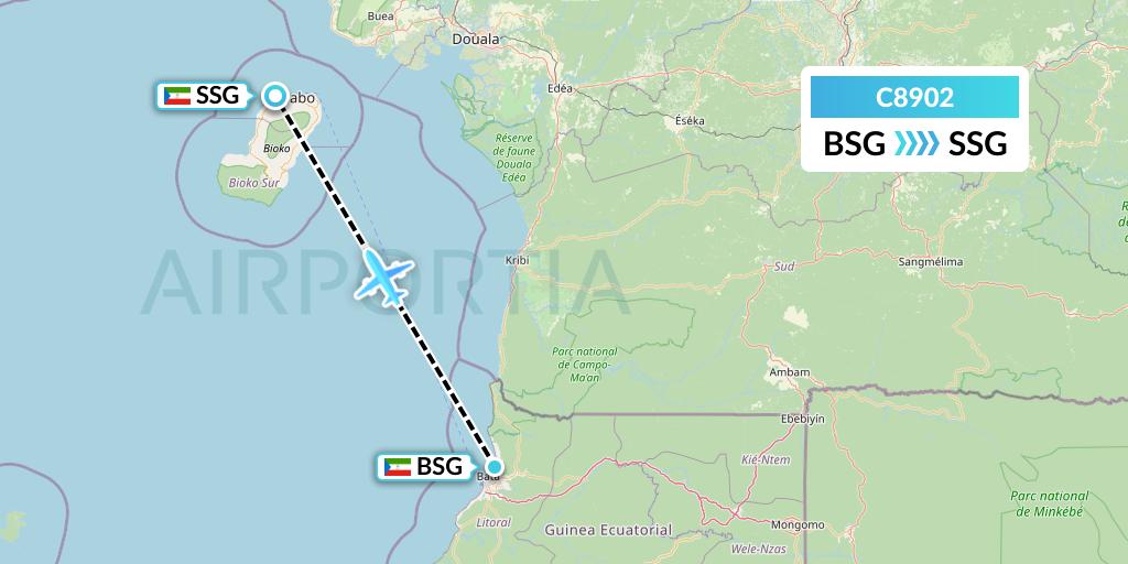 C8902 Cronos Airlines Flight Map: Bata to Malabo