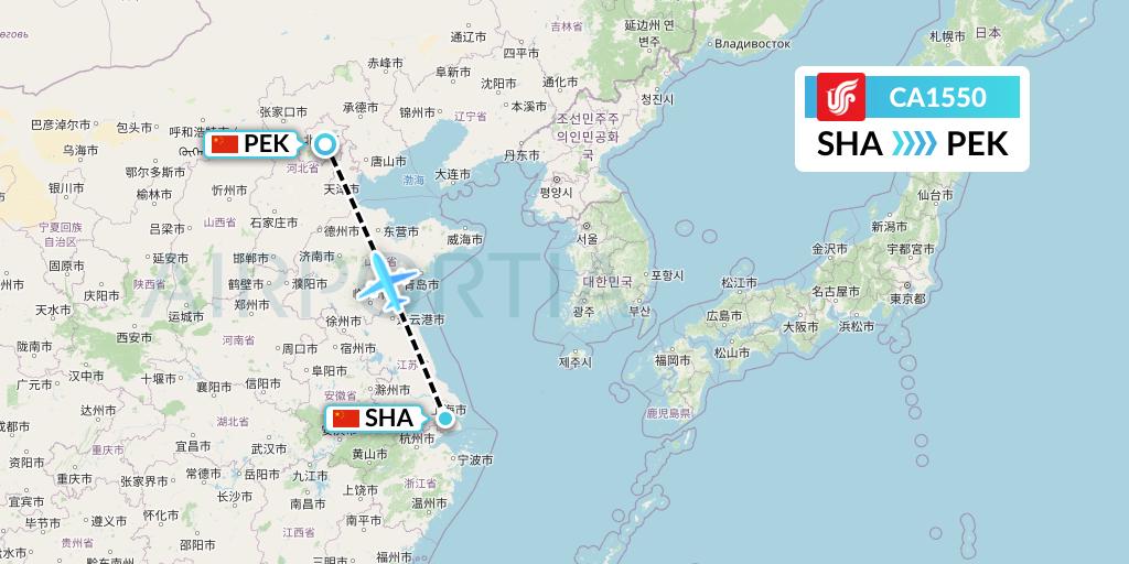 CA1550 Air China Flight Map: Shanghai to Beijing