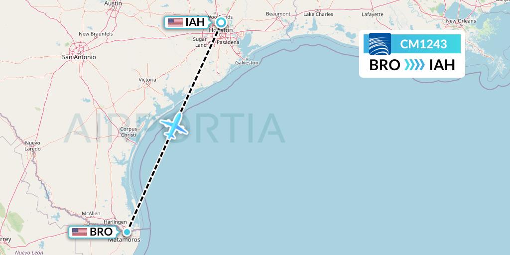 CM1243 Copa Airlines Flight Map: Brownsville to Houston