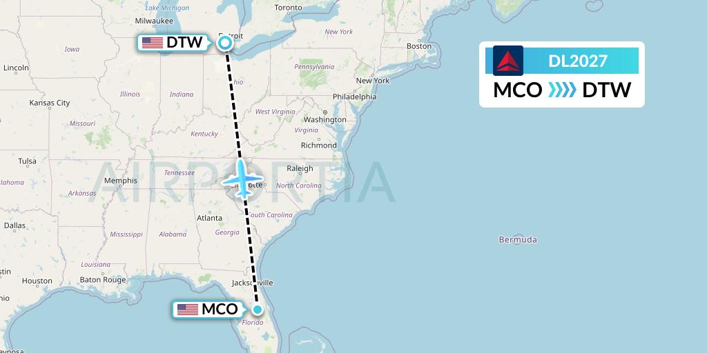 DL2027 Delta Air Lines Flight Map: Orlando to Detroit