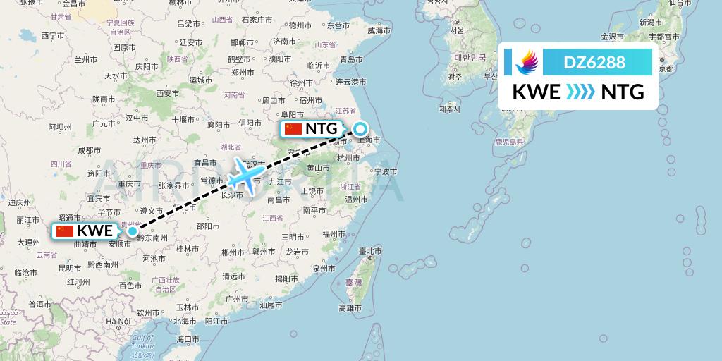DZ6288 Donghai Airlines Flight Map: Guiyang to Nantong