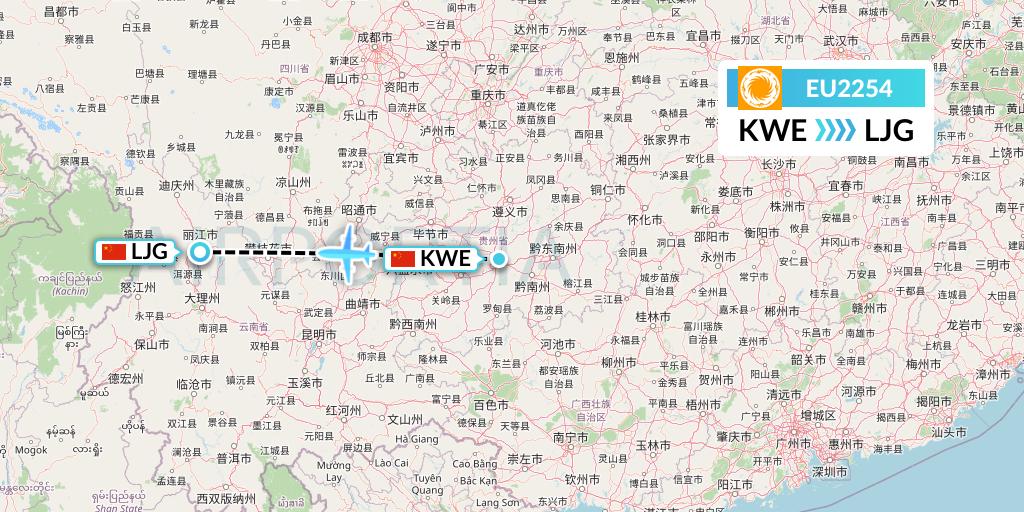 EU2254 Chengdu Airlines Flight Map: Guiyang to Lijiang