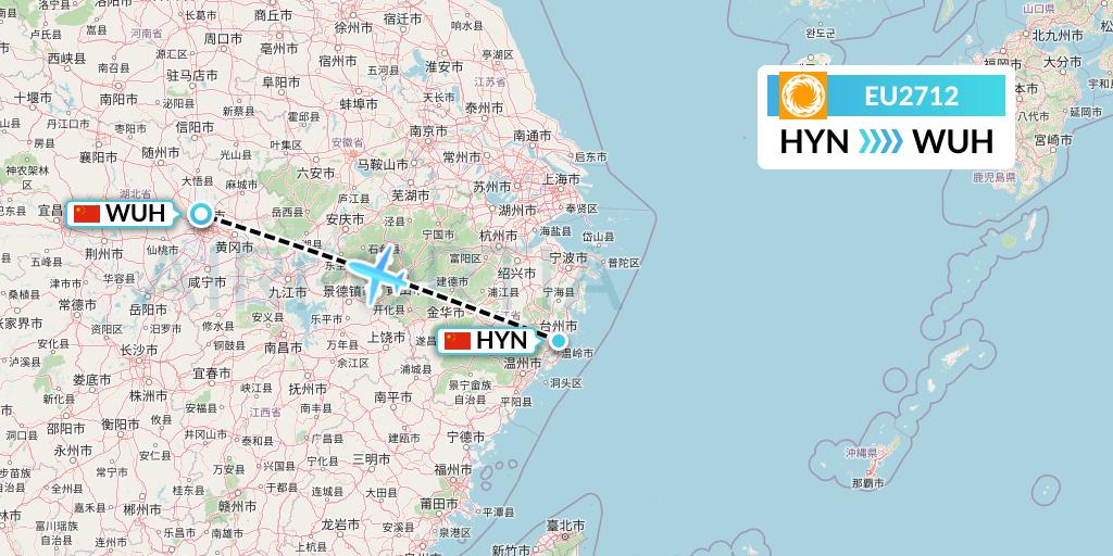 EU2712 Chengdu Airlines Flight Map: Huangyan to Wuhan