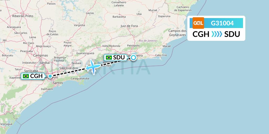 G31004 GOL Transportes Aeros Flight Map: Sao Paulo to Rio de Janeiro