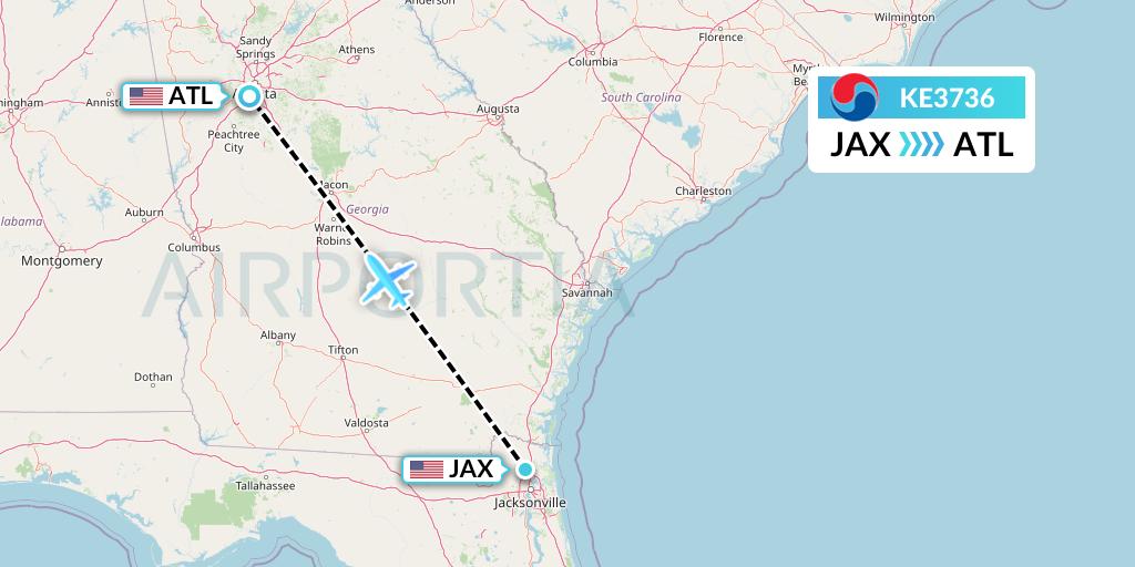 KE3736 Korean Air Flight Map: Jacksonville to Atlanta