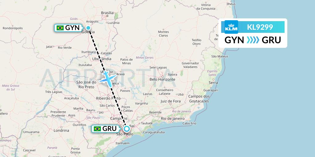 KL9299 KLM Flight Map: Goiania to Sao Paulo