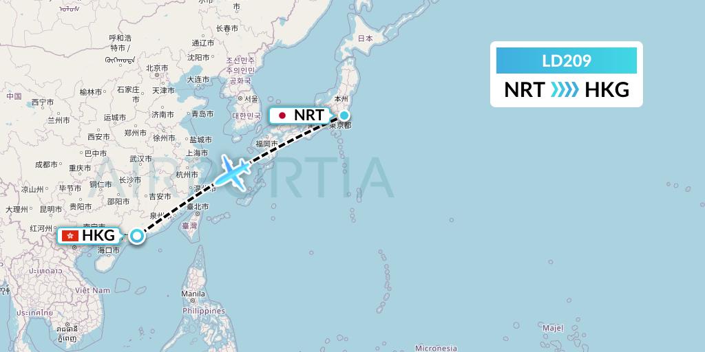 LD209 Air Hong Kong Flight Map: Tokyo to Hong Kong