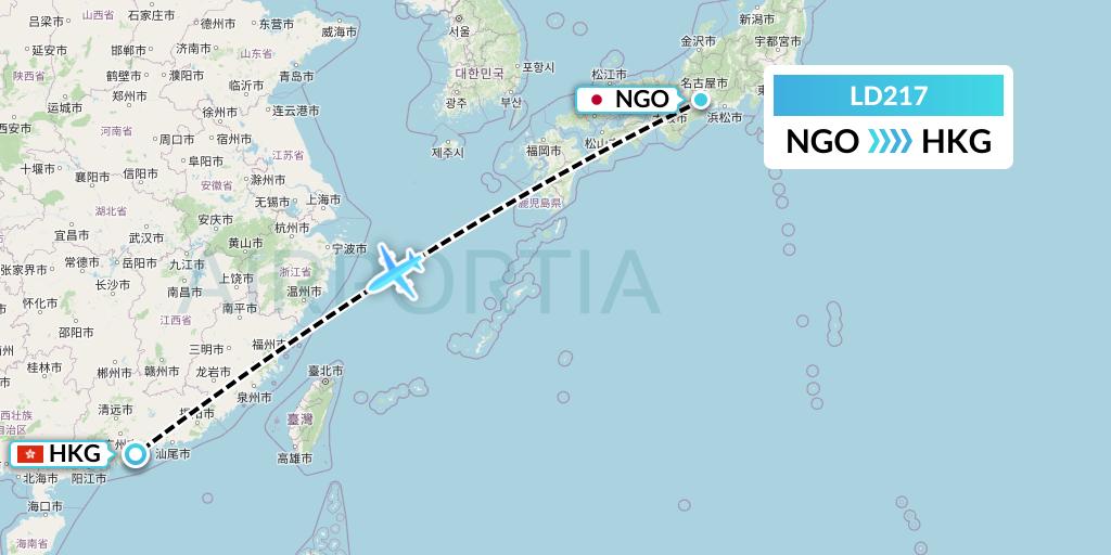 LD217 Air Hong Kong Flight Map: Nagoya to Hong Kong